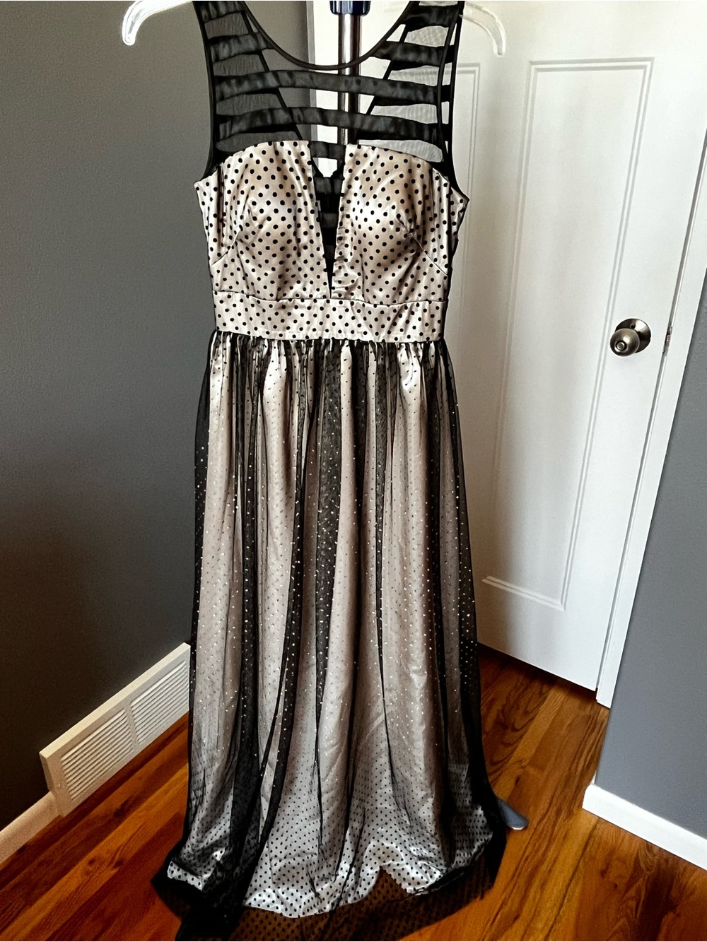 Hailey Logan Black Polka Dot Overlay Maxi Dress